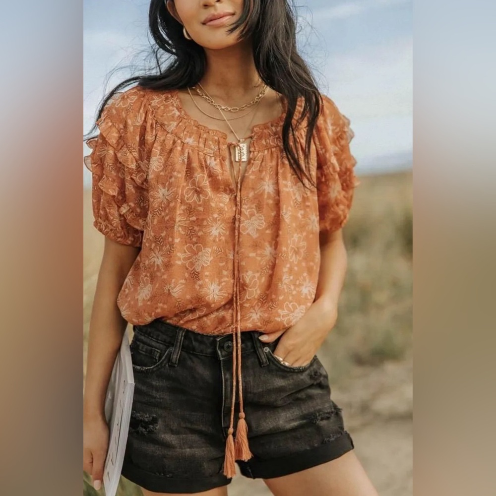 Bohme (Blu Pepper) Dimitri Floral Top in Rust